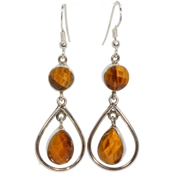 Round and Pear Shaped Tigers Eye Danglers - Picture 1 of 1